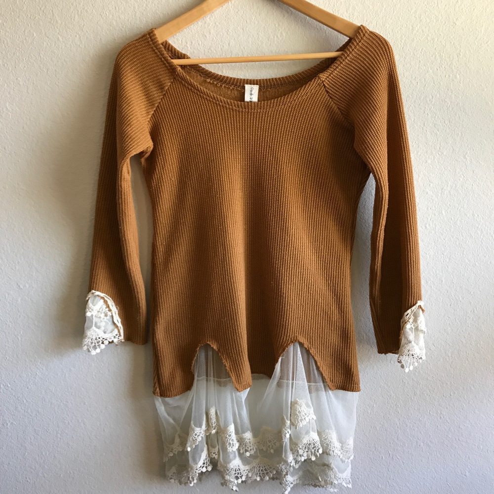 Tan Sweater with Lace